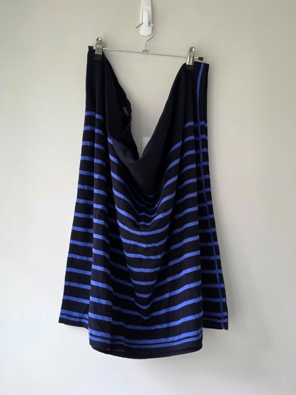 TALBOTS Knit Side-Slit Poncho | Med/Large | Navy Blue Crew Neck Cape Stripes NEW